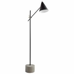 Rivet Mid-Century Modern Steel Floor Lamp With Cone Shade And Light Bulb - 9.5 x 19 x 57 Inches, Matte Black