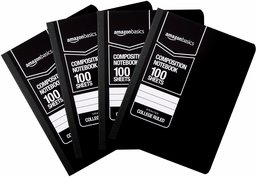 AmazonBasics College Ruled Composition Notebook, 100-Sheet, Solid Black, 4-Pack