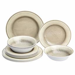 AmazonBasics 12-Piece Melamine Dinnerware Set - Service for 4, White Crackle Glaze