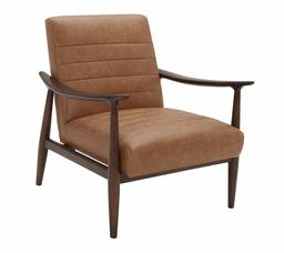 Amazon Brand – Rivet Spear Mid-Century Modern Channel Tufted Leather Accent Chair with Wood Arms, 29.1