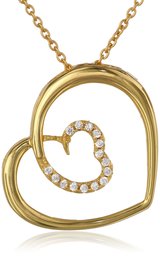 [Find] Amazon Collection Gold Plated Sterling Silver Cubic Zirconia Double Heart Pendant Necklace