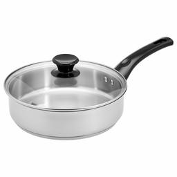 Amazon Brand - Solimo Stainless Steel Sautee Pan with Lid, 24 cm, Silver