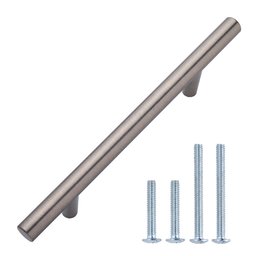 AmazonBasics Lot de 10 poignées de placard Barres style européen (diamètre de 9,5 mm), Longueur : 14,93 cm (espacement des trous de 8,89 cm), Nickel satiné