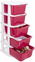 Amazon Brand - Solimo Plastic Multipurpose Modular Drawer, 5 Racks, Pink