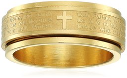 Steeltime Men's 18k Gold Plated Our Father Prayer Spinner Band Ring, Size 7