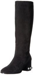 Amazon Brand - The Fix Women's Juliette Pearl Studded-Heel Knee High Boot, Black Suede, 9.5 B US