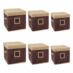 Amazon Brand - Solimo Fabric Storage Box with Lid Set, 6 Piece, Beige and Brown