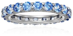 Platinum-Plated Sterling Silver Fancy Blue All-Around Band Ring made with Swarovski Zirconia, Size 7