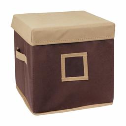 Amazon Brand - Solimo Fabric Storage Box with Lid, Medium, Beige and Brown