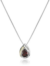 Sterling Silver and 14k Yellow Gold Garnet and Diamond-Accent Tear Drop Pendant Necklace, 18