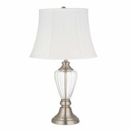 Amazon Brand – Ravenna Home Living Room Table Lamp With LED Light Bulb - 24.25 Inches, Brushed Nickel With Clear Glass