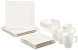 AmazonBasics 16-Piece Classic White Dinnerware Set, Square, Service for 4