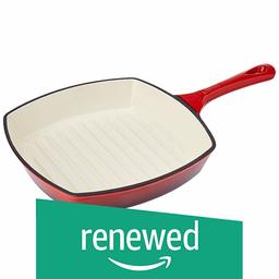 (Renewed) Amazon Brand - Solimo Cast Iron Grill Pan (26cm, 2250ml, Red Enamel)