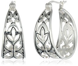 Sterling Silver Bali Inspired Filigree Triangle Shape Hoop Earrings (1.0