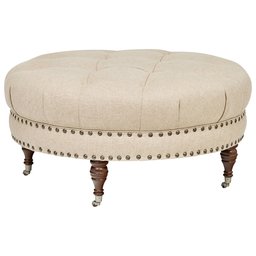 Amazon Brand – Stone & Beam Janelle Button Tufted Round Leather Wheeled Ottoman, 37