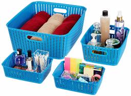 Amazon Brand - Solimo 4 Piece Storage Basket Set, Blue