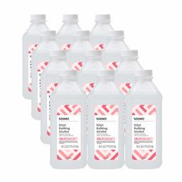 Amazon Brand - Solimo 70% Ethyl Rubbing Alcohol First Aid Antiseptic, 16 Fluid Ounces (Pack of 12)