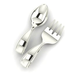 MiZa Sterling Silver Beaded Loop Spoon Fork Set