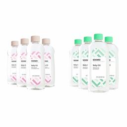 Amazon Brand - Solimo Baby Oil, Mild & Gentle, Dermatologist Tested, 14 Fluid Ounces (Pack of 4) & Solimo Baby Oil with Aloe Vera & Vitamin E, 20 Fluid Ounces (Pack of 4)