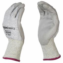AmazonBasics Cut Resistant (Cut Level A4) Polyurethane Coated Work Gloves, Touch Screen, Salt & Pepper, Size 5 (XXS)
