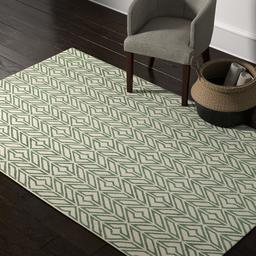 Amazon Brand – Rivet Contemporary Handtufted Cotton-and-Wool Rug with Geometric Feathered Pattern, 5' x 8', Green and Cream