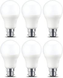 AmazonBasics LED B22 Bayonet Cap Bulb, 9W (Equivalent to 60W), Warm White, Dimmable- Pack of 6