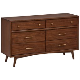 Amazon Brand – Rivet Jonathan Mid-Century Modern Wood Bedroom Dresser, Brass-Toned Hardware, 58 Inch Wide, Walnut