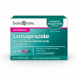 Amazon Basic Care Lansoprazole Delayed Release Capsules, 15 mg, treats frequent heartburn, 42 Count