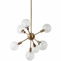 Amazon Brand – Rivet Mid-Century Modern Sputnik Glass Globe Ceiling Pendant Chandelier Fixture With 7 Light Bulbs - 22.5 x 22.5 x 24 Inches, Gold