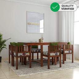 Amazon Brand - Solimo Virgo Solid Sheesham Wood 6 seater Dining Table with Chairs (Teak Finish)