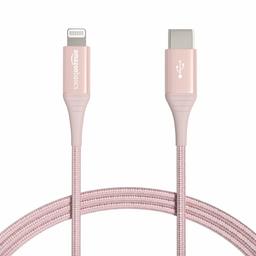 AmazonBasics Câble nouvelle génération USB-C vers Lightning, en nylon à double tressage, chargeur certifié MFi pour iPhone - Rose doré, 1,82 m