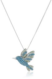 Sterling Silver Blue Mix Humming Bird with Swarovski Elements Pendant Necklace, 18