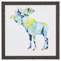 Rivet Modern Blue and Yellow Geometric Bear Print Framed Wall Art Décor