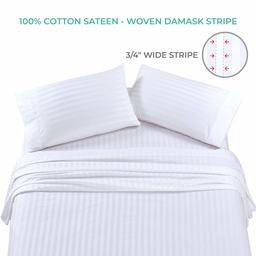 Umi. Essentials 500 Thread Count Satin Stripe Duvet Cover Set, Ivory, Single