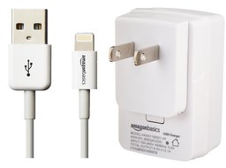 AmazonBasics Dual Port USB Wall Charger (2.1 Amp) and Lightning Cable (6 Feet - White)