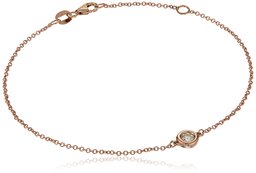 14k Rose Gold Solitaire Bezel Set Diamond with Lobster Clasp Strand Bracelet (1/10cttw, J-K Color, I2-I3 Clarity)