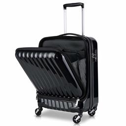 TABITORA Luggage Front Pocket Lightweight 18-inch TSA Lock Spinner Carry On, Black