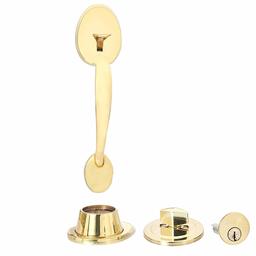 AmazonBasics Classic Handle Set and Deadbolt, Classic Door Knob with Lock, Polished Brass