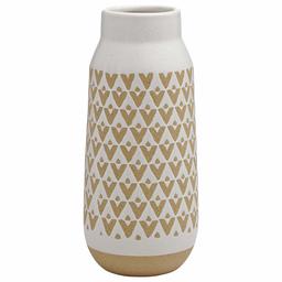 Amazon Brand – Stone & Beam Emerick Rustic Tall Stoneware Decor Vase with Geometric Pattern - 12 Inch, Brown and White