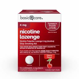 Amazon Basic Care Nicotine Lozenge, Nicotine Polacrilex Lozenge 4 mg (nicotine), Cherry Flavor, Stop Smoking Aid, 72 Count