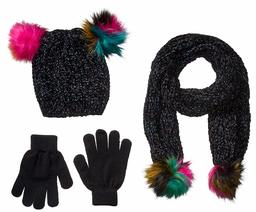 Spotted Zebra 3-Piece Sweater Cold Weather Hat, Scarf and Gloves Set hats, Negro sparkle, Medium/Large (8-14)