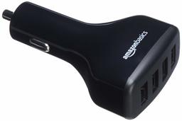 AmazonBasics 4-Port USB Car Charger for Apple & Android Devices, 9.6A/48W, Black (Renewed)