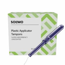 Amazon Brand - Solimo Plastic Applicator Tampons, Super Absorbency, Unscented, 36 Count