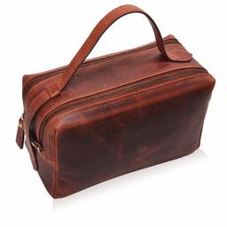 Leather Toiletry Bag for men and Women- Dopp Kit Shavin Kit Travel dopp kit 2 zipper Waterpoorf Lining (Brown Hunter)