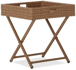 Strathwood Griffen All-Weather Garden Furniture - Wicker / Poly Rattan Folding Tray Table, Natural