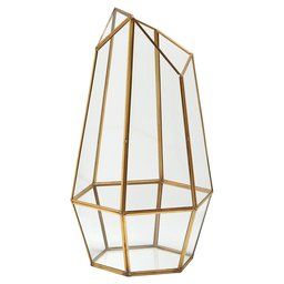 Amazon Brand – Rivet Modern Glass Diamond Candle Holder Lantern Terrarium Decor - 6.25 Inch, Gold-Finished Trim