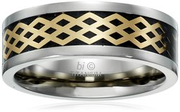 Men's Tri-Color Titanium Carbon Fiber and Crosshatch Pattern Inlay Ring, Size 10