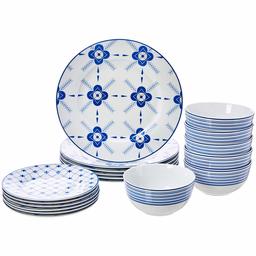 AmazonBasics 18-Piece Kitchen Dinnerware Set, Plates, Dishes, Bowls, Service for 6