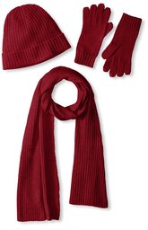 Thirty Five Kent Men's Ribbed Hat, Scarf And Touch Tech Gloves, Red