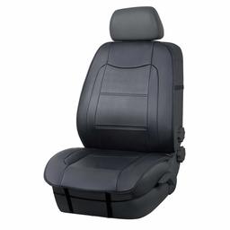 AmazonBasics - Luxury Side less Universal Fit Faux Leather Seat Cover Set with Steering Wheel Cover and Seat Belt Pads, Black